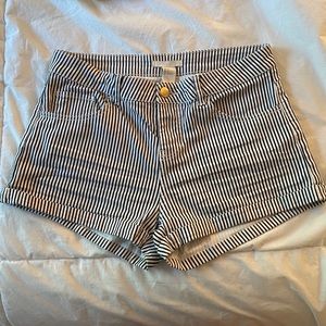 navy and white striped shorts